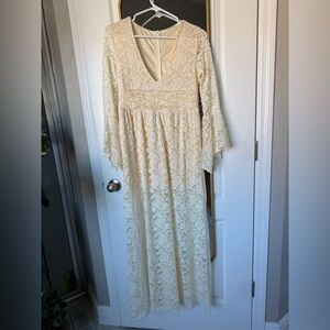 Ivory Lace, Bell Sleeve, Floor Length Dress